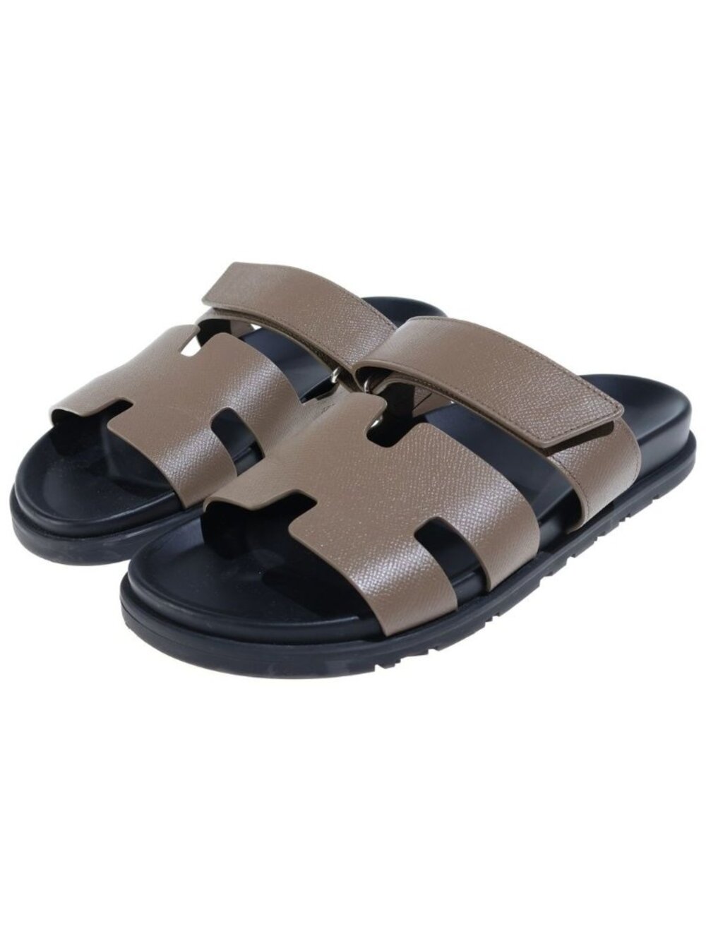 Hermes Chypre Flat Sandals Etoupe Black